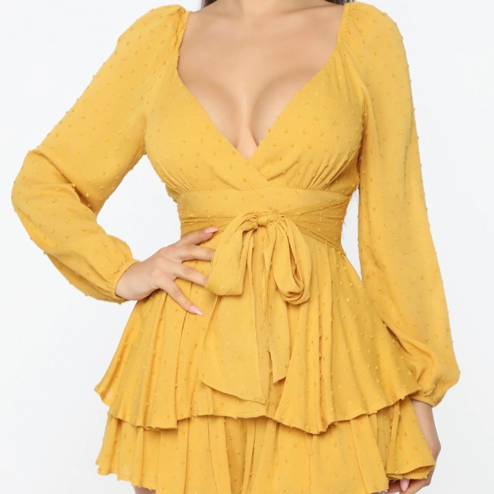 Fashion Nova Mustard Mini Romper - M